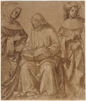 A 004
<br/>
Evangelist Lucas gezeten tussen twee heiligen
<br/>
<em>Anoniem It, Umbrië (16de eeuw)</em>